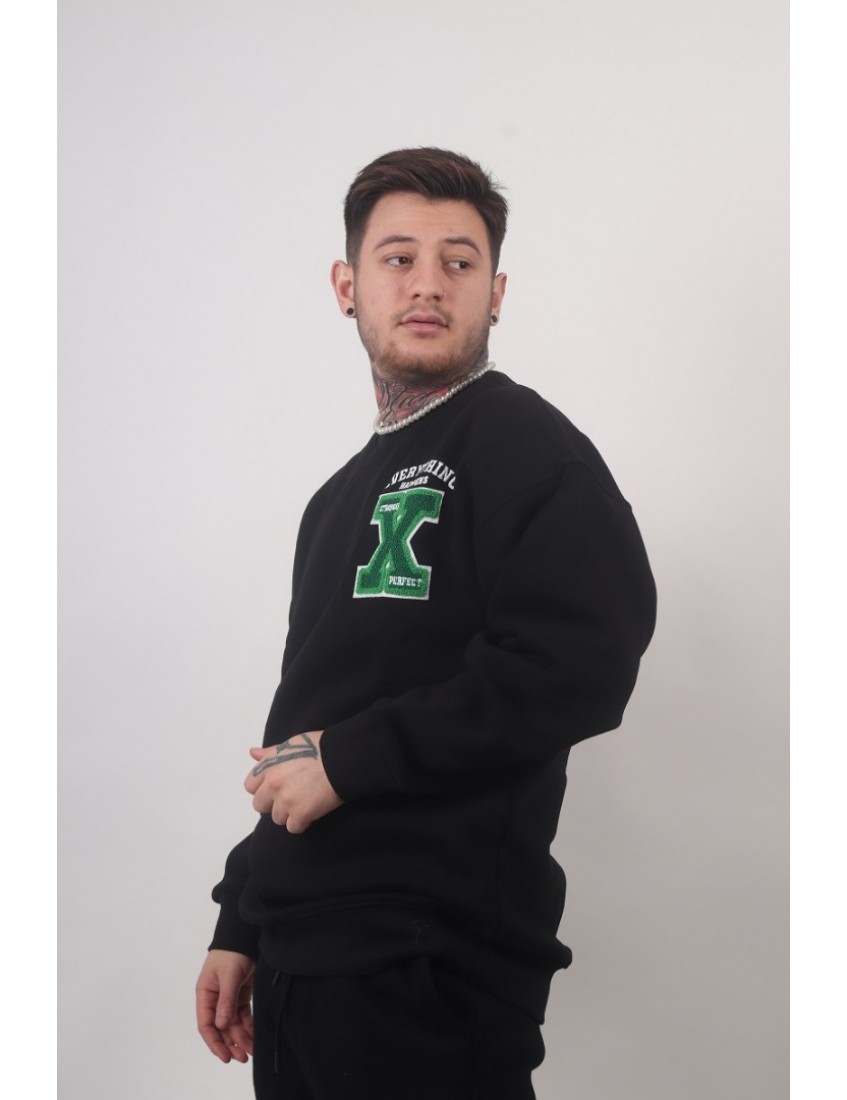 Siyah Oversize Nakış İşlemeli Erkek Sweatshirt