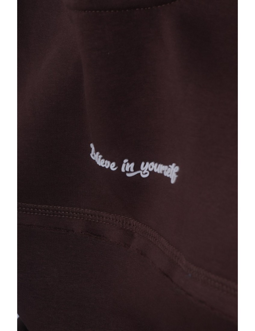 Kahverengi Yazı Detaylı Oversize Erkek Kapşonlu Sweatshirt