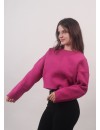 Fuşya Dikiş Oversize Crop Kadın Sweatshirt