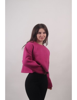  Fuşya Pis Dikiş Oversize Crop Kadın Sweatshirt